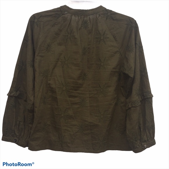 Madewell Olive Embroidered Bubble Sleeve Blouse S - Picture 7 of 10